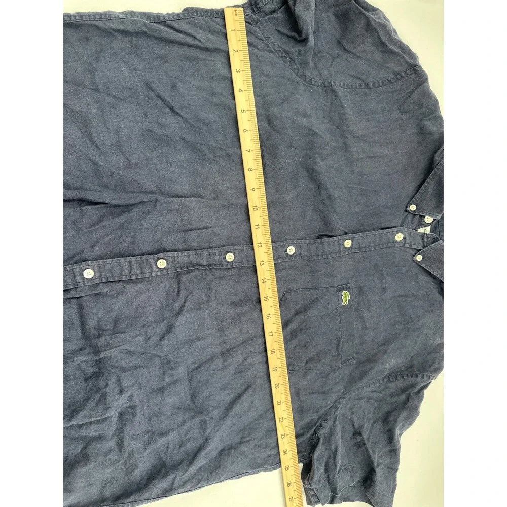 Lacoste Mens Regular Fit Short Sleeve Button Down Shirt Navy Blue US 2XL FR 46 - Picture 6 of 7
